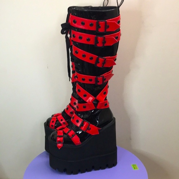 Dolls Kill x Current Mood Hell’s Total Bondage Knee High Boots!BNIB!SZ8 SO!RARE! - Picture 1 of 5